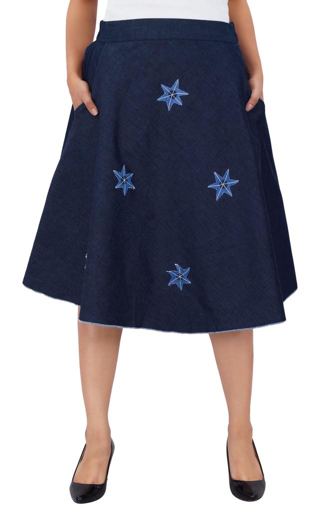Bimba Джинсовая юбка с эластичной резинкой на спине, юбка А-силуэта с аппликацией в виде звезды