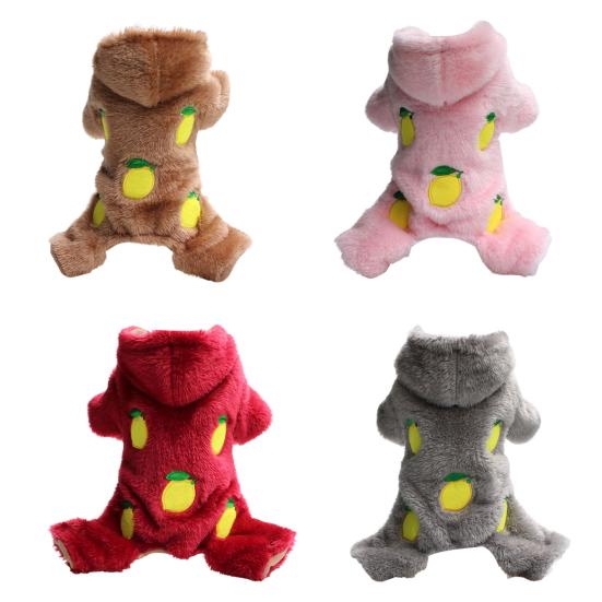 Привлекательный костюм для домашнего животного с нежной окантовкой из кораллового флиса с лимонным узором, куртка для собаки, пальто