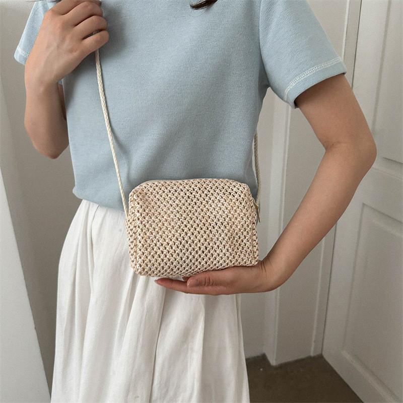 Elegant Korean Hollow Out Woven Shoulder Bag For Women 2023 New Urban Chic Mini Crossbody Pu Handbag