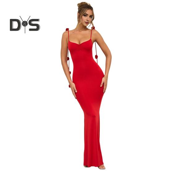 Женское вечернее платье с 3D-узором в виде розы, на тонких бретельках, без рукавов, с V-образным вырезом, облегающее коктейльное платье макси, женское банкетное свадебное платье макси