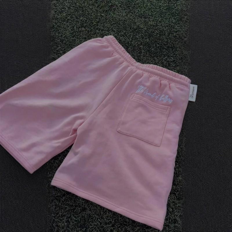 Pink Embroidered T-Shirt Shorts Set Loose Fit Casual Outfit Young Adults