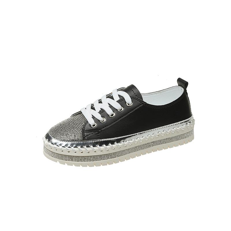Модные туфли большого размера со стразами для женщин 2024 года, новые повседневные и удобные туфли на шнуровке со шнуровкой