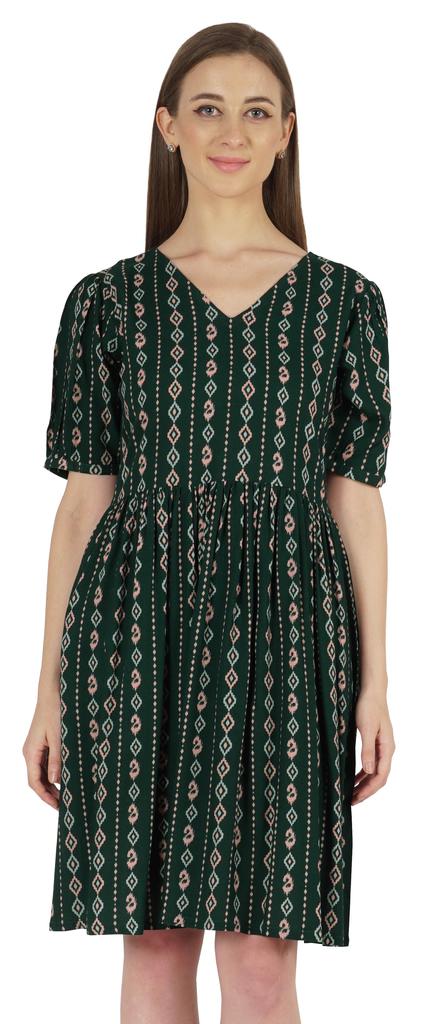 Bimba Printed Summer Shift Dress For Women V Neck Short Dress W  Pockets Western Midi