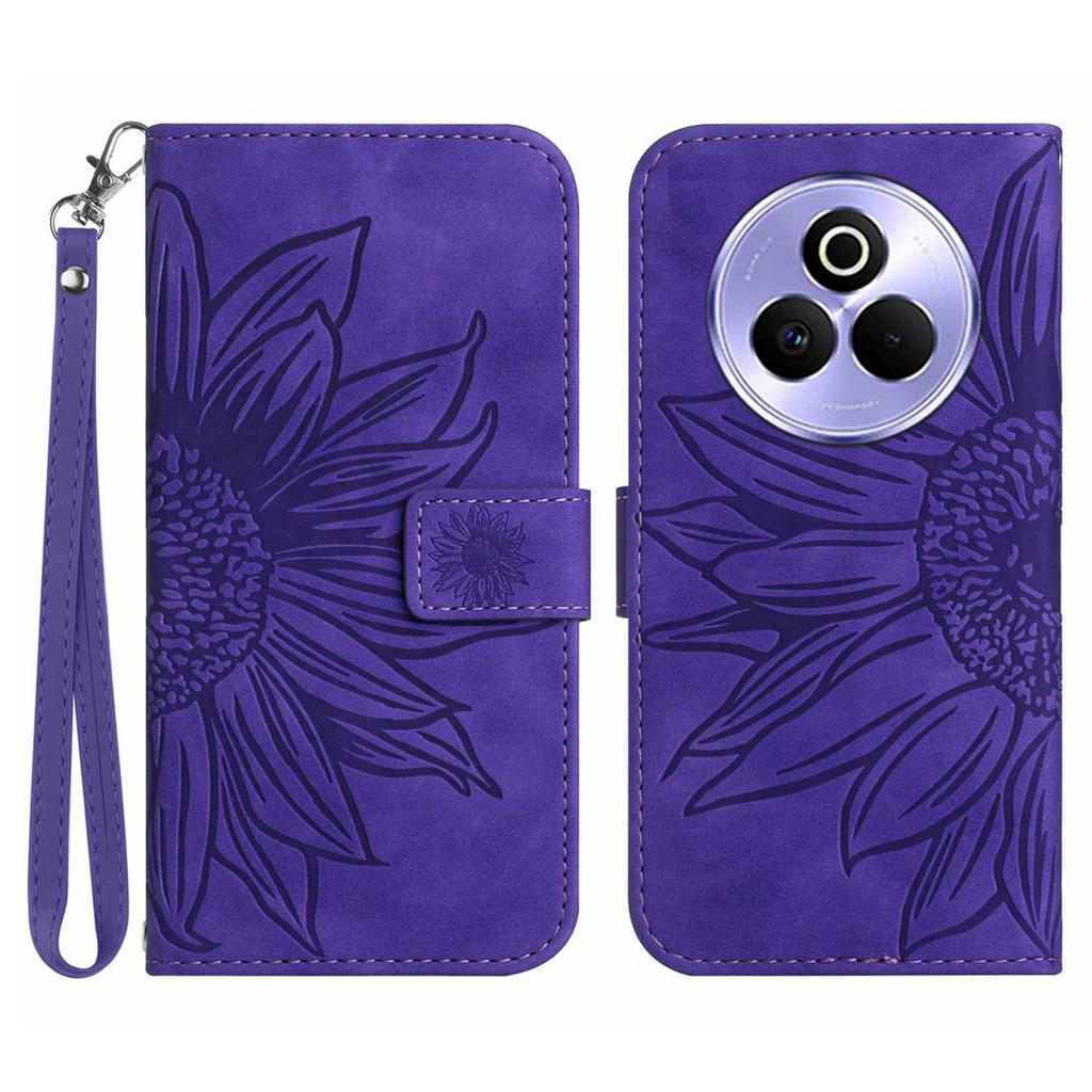 For Realme P3 Pro 5G Case Sunflower Imprint Leather Wallet Phone Cover with Wrist Strap
