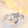 Cute Silver Color Cat Shape Adjustable Wedding Engagement Ring for Women Jewelry Gift