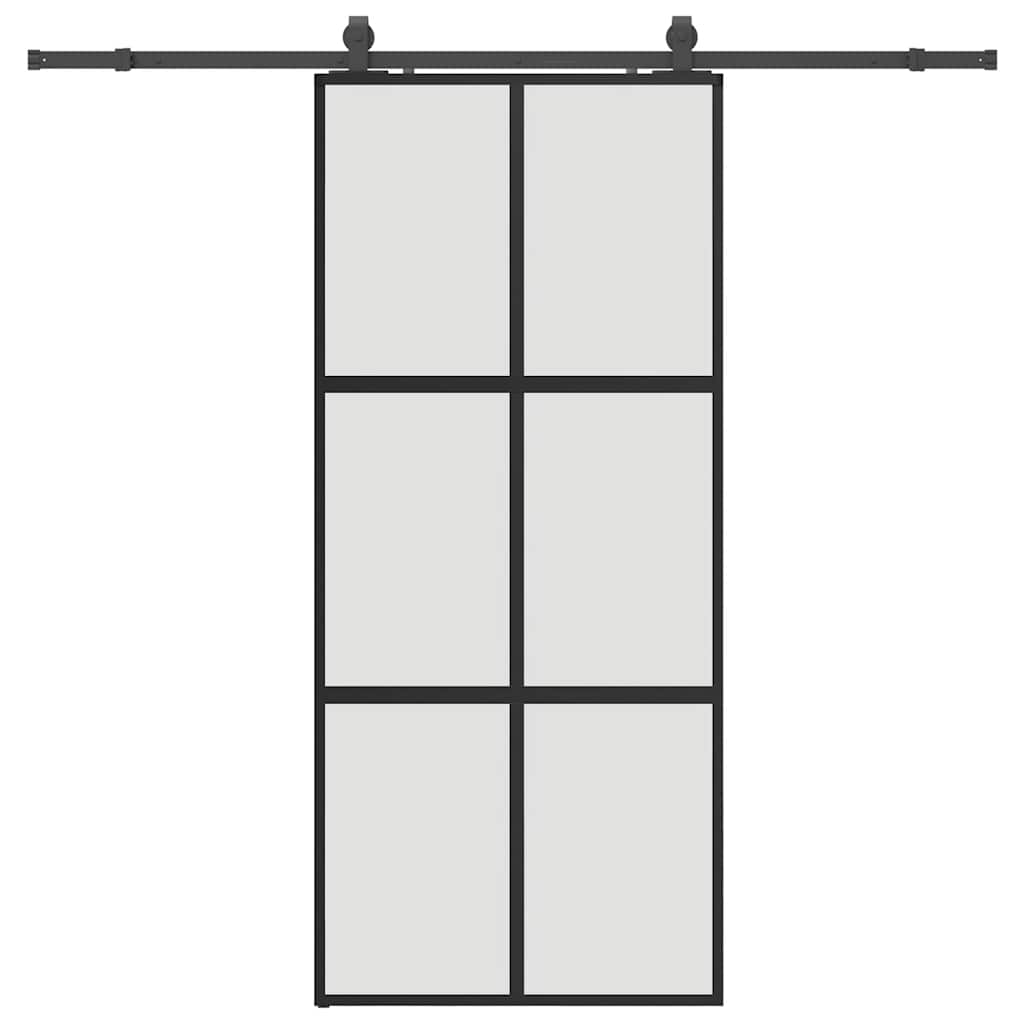 Sliding Door with Fittings Black 90 x 205 cm Tempered Glass