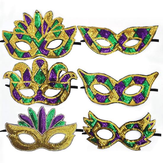 Purple Green Yellow Sequin Mardi Gras Masque Masquerade Venetian Carnival Half Face Masque