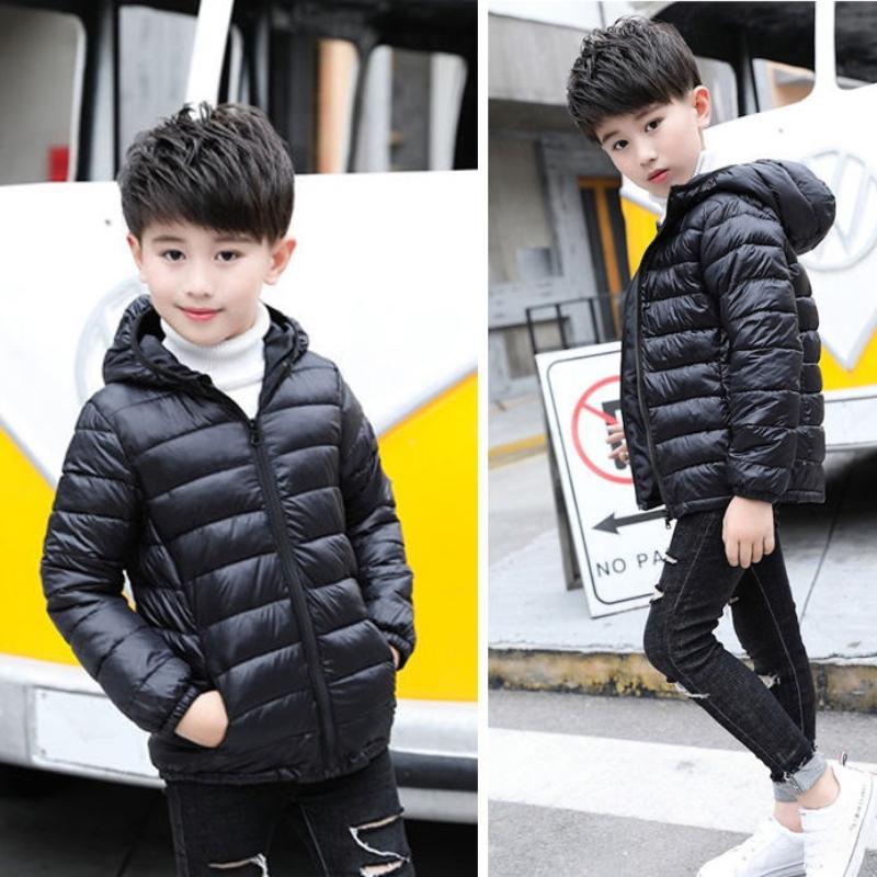 Children Autumn Winter Down Jackets 4-12 Years Boys Girls Thin Warm Outerwear Children Clothes Hooded Zipper Coats