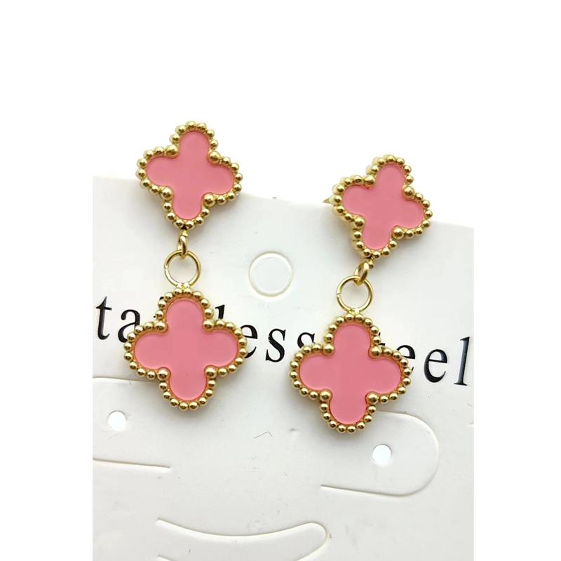 Stainless Steel Four-Leaf Clover Reversible Earrings Fashionable And Versatile Women's Earrings