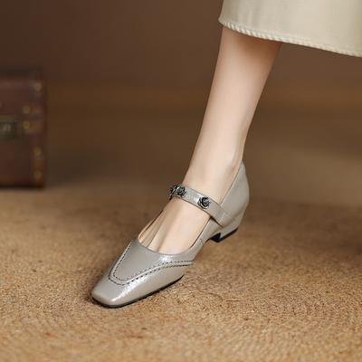 Мода НОВЫЕ Весна/Осень Женские Туфли Лодочки Квадратный Носок Массивный Каблук Обувь Натуральная Кожа Обувь для Женщин Мелкий Металлическая Пряжка Ремешок Мэри Джейнс