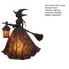 Halloween Witch Lamp Handcrafted Gothic Small Stained Glass Witch Figurine with Warm Light Desktop Standing Night Light for Home Shelf Mantel Decor
