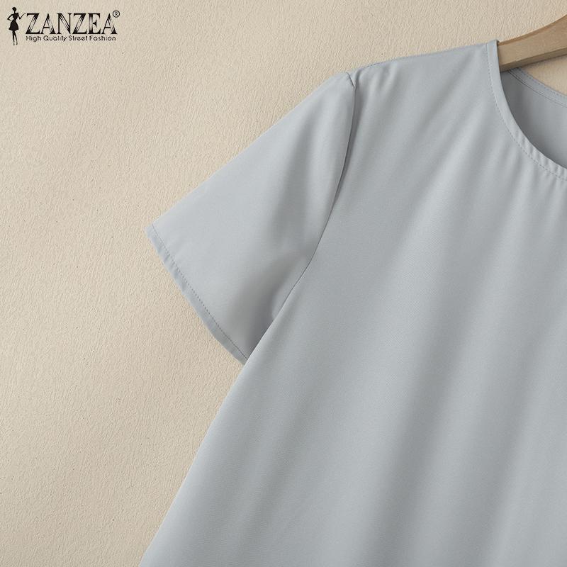 ZANZEA Женское повседневное платье с круглым вырезом и коротким рукавом