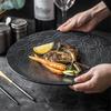 Creative Ceramics Large Round Dish Plate High End Hotel Restaurant Dishes Japanese Plate Creative Plate Black Japanese Dish