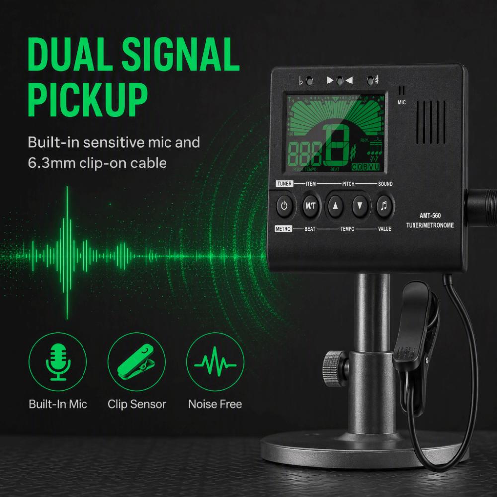 Portable Design Digital Metronome Pickup Cable 6.3mm 3-in-1 Tuner Chromatic Tuner For Bass