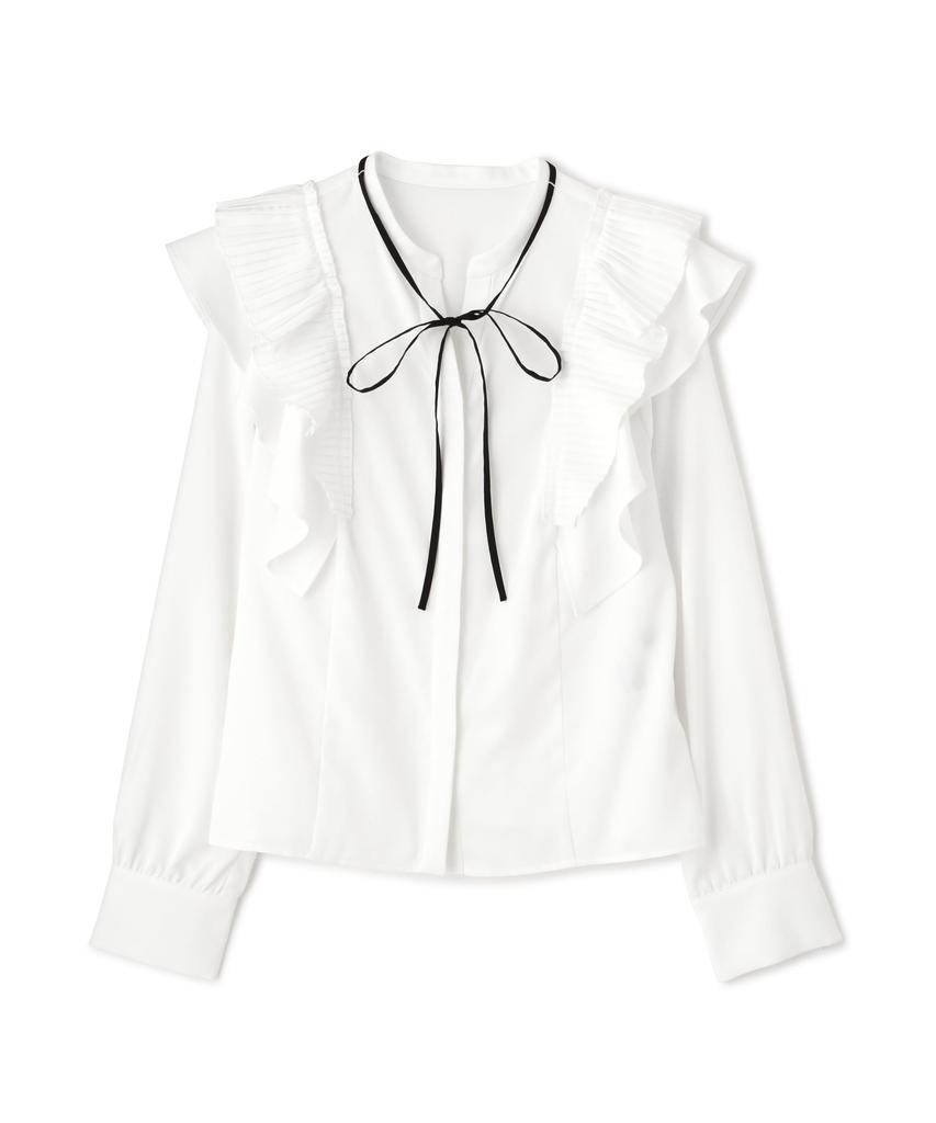 Jill by Jill Stuart Long Sleeve Pleated Ruffle Frill White Women's Blouse,