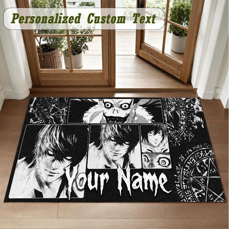 Crystal Velvet Square Rug Custom NameDeath Note Pattern Non Slip Home Floor Decor Rug