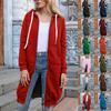 Fashion Womens Casual Solid Color Long Sleeve Cardigan Hooded Mid-length Coat