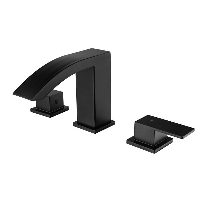 Waterfall Bathroom Basin Faucet Brushed Gold/Black Deck Mounted Hot and Cold Water Mixer Sink Tap Dual Handle Bathtub Tap