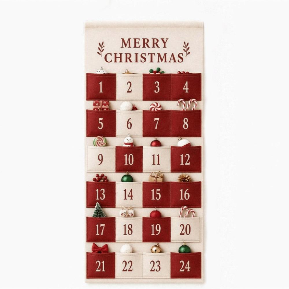 Reusable Christmas Countdown Calendar Fabric Storage Bag Hanging Advent Calendar Wall Hanging