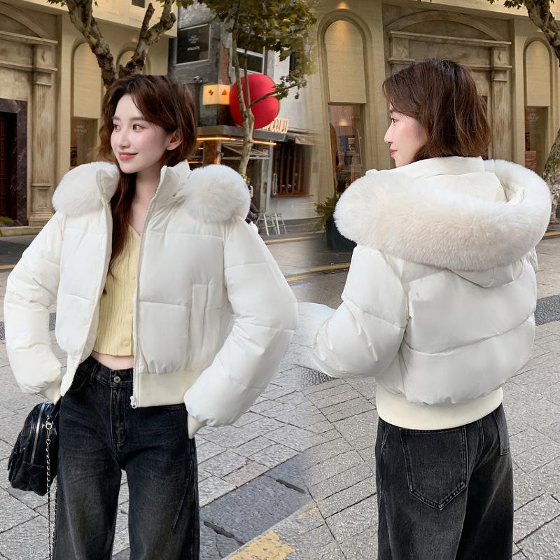 Women's Short Large Fur Collar Hooded Warm Cotton-padded Jacket