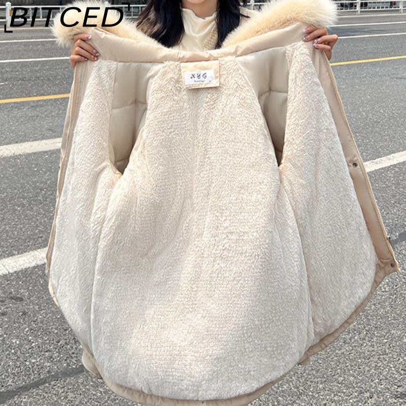 BITCED Winter Thickened Puffer Coat for Women with Waist-cinching, Slimming Fit, Hood and Large Fur Collar for Warmth