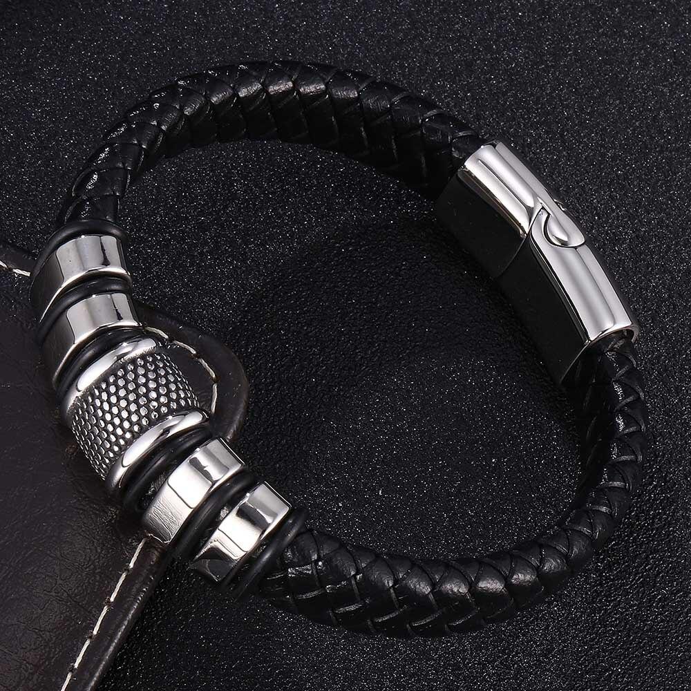 Модные ювелирные изделия из натуральной кожи, браслет для мужчин, застежка из нержавеющей стали, браслеты ручной работы для мужчин с подвесками