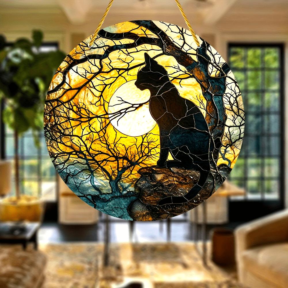 20Cm Large Size Black Cat Suncatcher, Plastic Window Hanging Decoration Cat Lover's Birthday Gift Indoor/outdoor Garden Bedroom Office Home Decoration