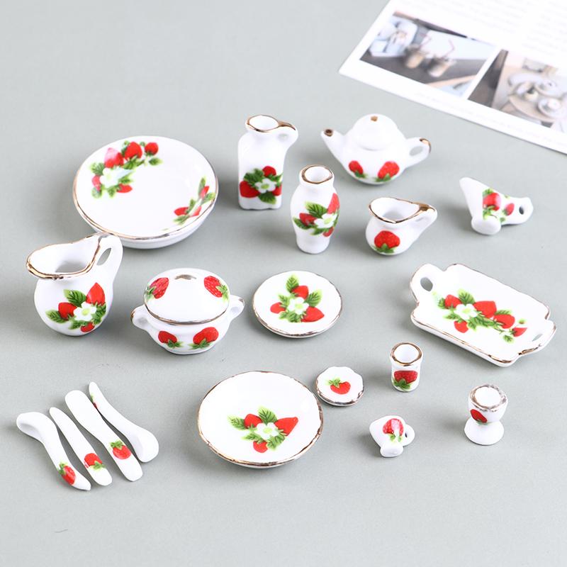 40Pcs 1:12 Dollhouse Miniature Tableware Porcelain Ceramic Tea Cup Dishes Set