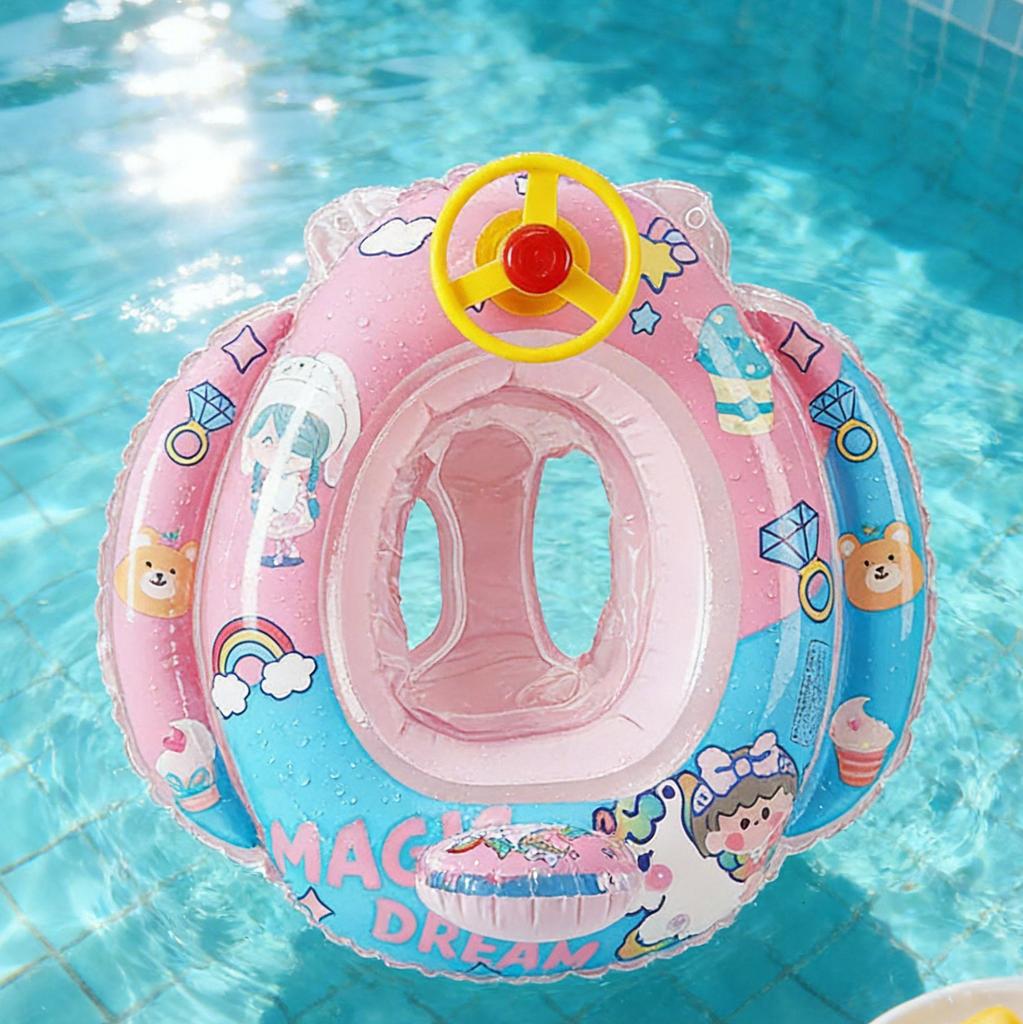 Children's Steering Wheel & Cartoon Seat Ring: Mermaid & Dinosaur Inflatable Swim Toys