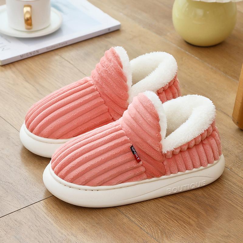 Женские уютные зимние тапочки с плюшевой подкладкой - Мягкие, теплые и дышащие, с отделкой из белого искусственного меха, Нескользящая подошва из ЭВА, Плотно прилегающие тапочки | Внешняя часть из рубчатой ткани