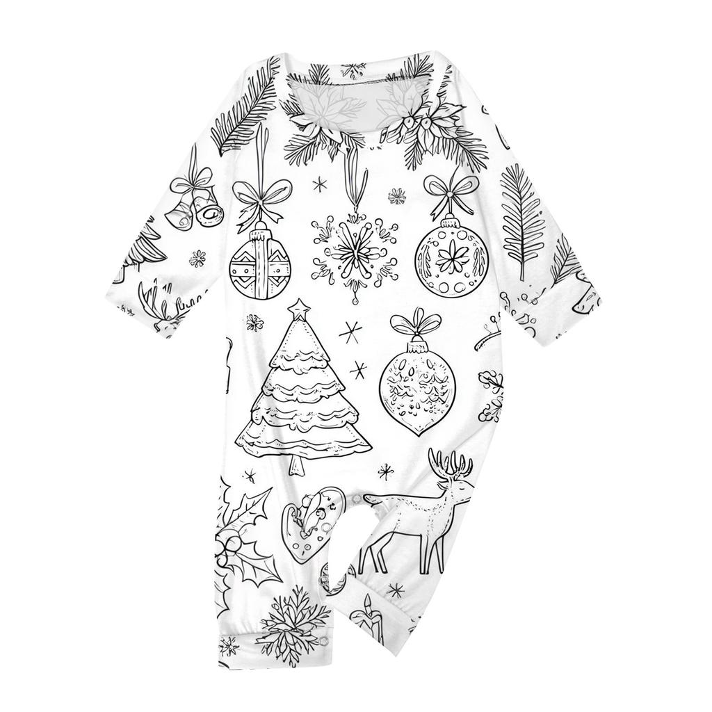 Сделай сам Раскрашиваемый костюм для родителей и детей - Рождественский принт Круглый вырез Длинный рукав Длинные брюки Домашняя одежда Костюм Весна