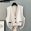 Autumn and Winter New  Women's Knitted Vest with Pocket Sweater Korean Version V-neck Loose Vest Top