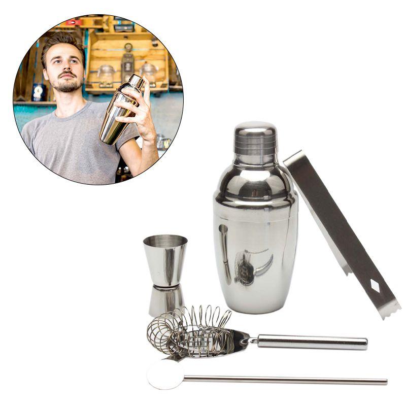 Steel 550ml Stainless Cocktail Shaker Set Wine Filter Cocktail Spoon Ice Tongs