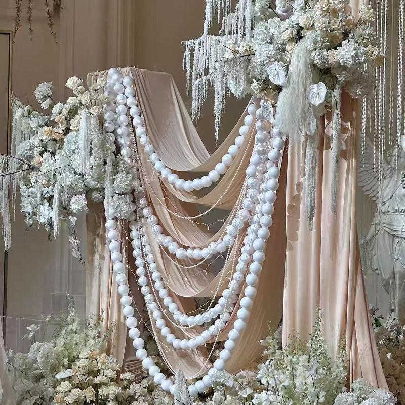 Большая гирлянда из искусственного жемчуга для свадебного фона DIY Элегантное настенное панно из бусин с подвесками-хрустальными шарами Декор свадебной арки в стиле Бохо