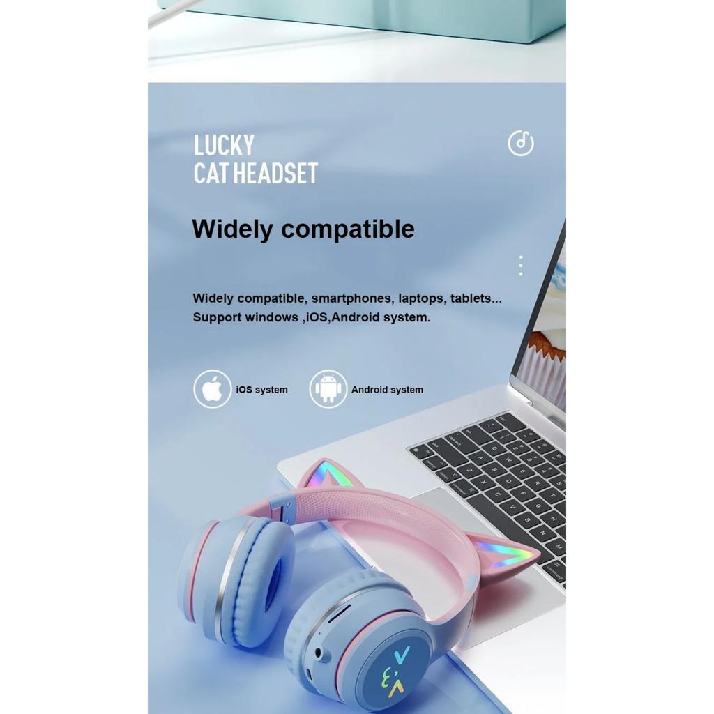 Светодиодная вспышка Bluetooth-наушники, милые кошачьи ушки, беспроводные наушники с микрофоном, для детей и девочек, стерео, крутые RGB-гарнитуры Bluetooth 5.1