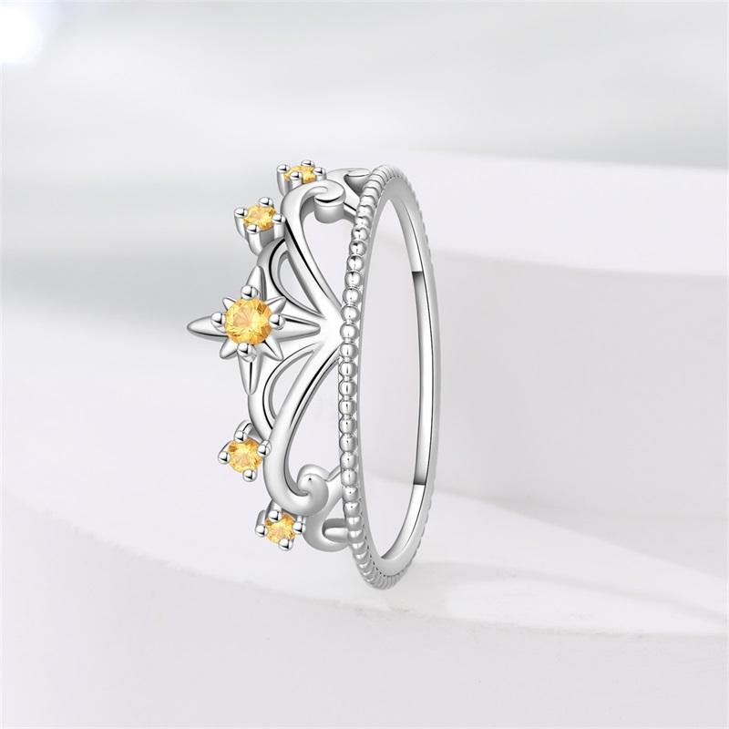 Original 925 Sterling Silver Pink Heart-shaped Crown Rings Sparking Zirconium Sunflower Rings Unique Anniversary Jewelry Gifts