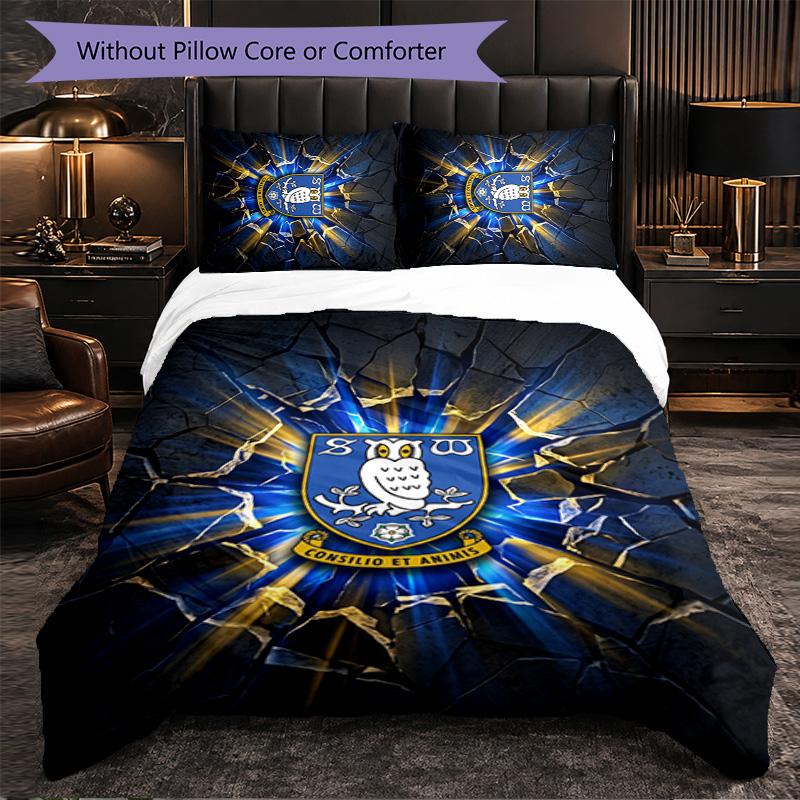 Sheffield Wednesday Football 3 Piece Bedding Set Soft Duvet Cover Set with Pillowcases Printed Bedroom Decor Set for Home