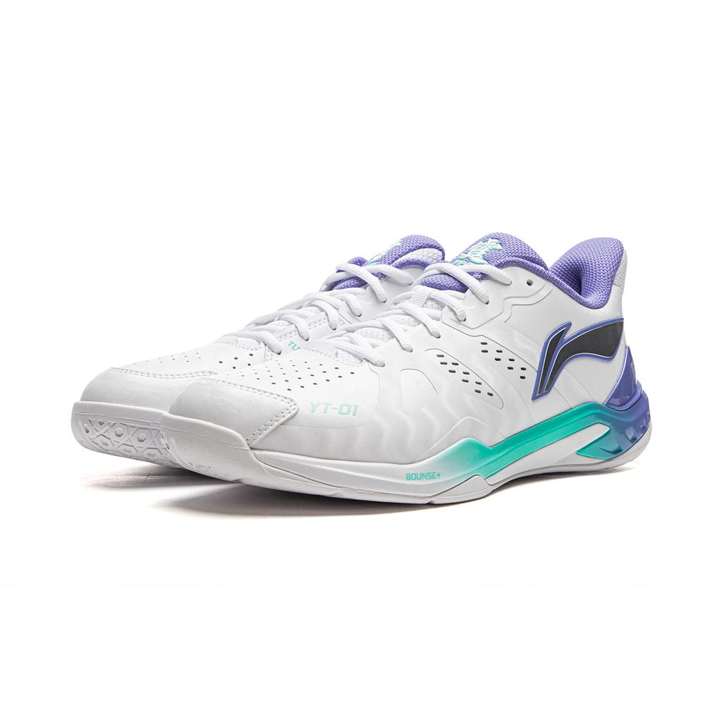 Li Ning резиновые мягкие эластичные удобные нескользящие износостойкие дышащие легкие низкие туфли для бадминтона унисекс белые фиолетовые AYZU017-1