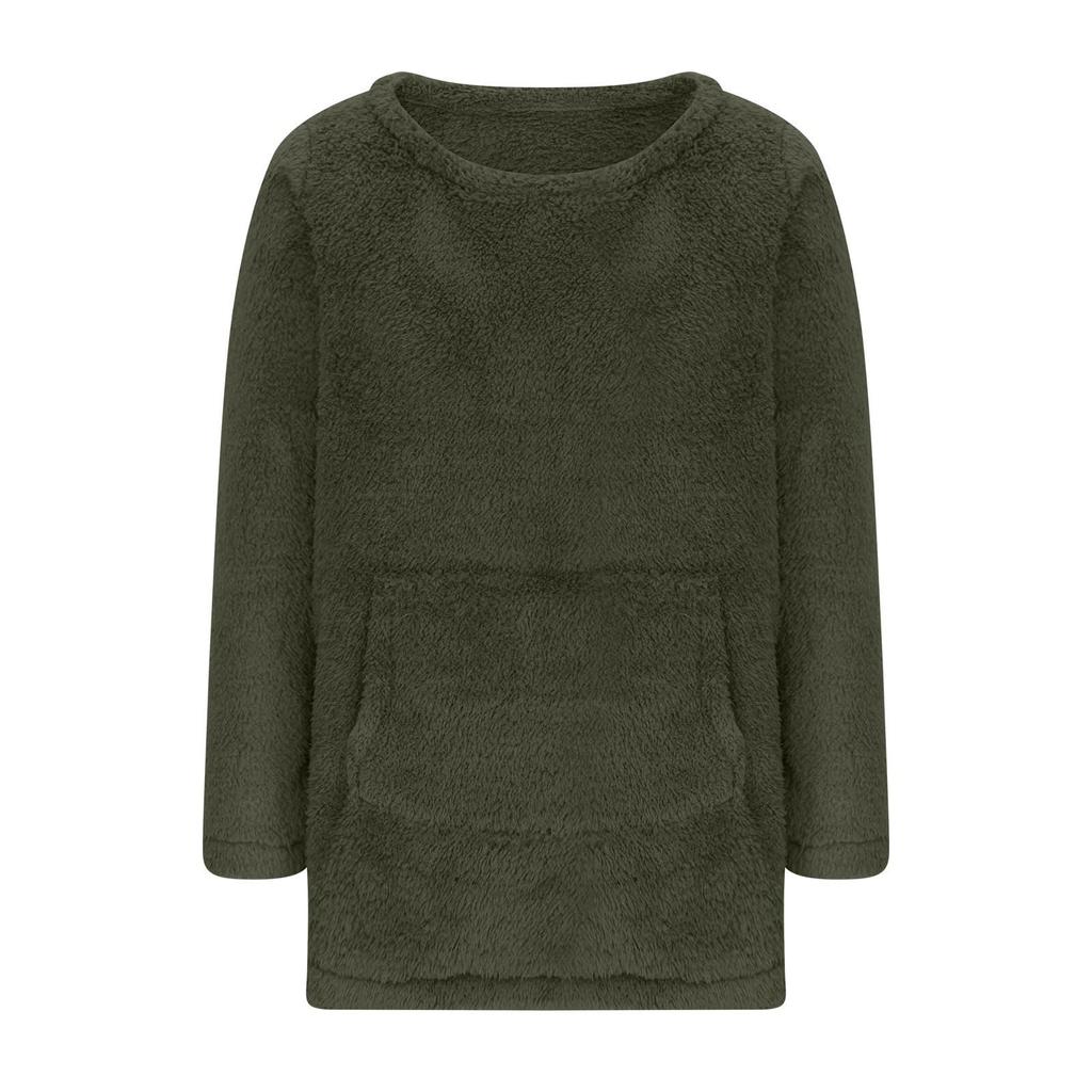 Женская модная повседневная толстовка с длинным рукавом и карманом из двухстороннего бархата с круглым вырезом