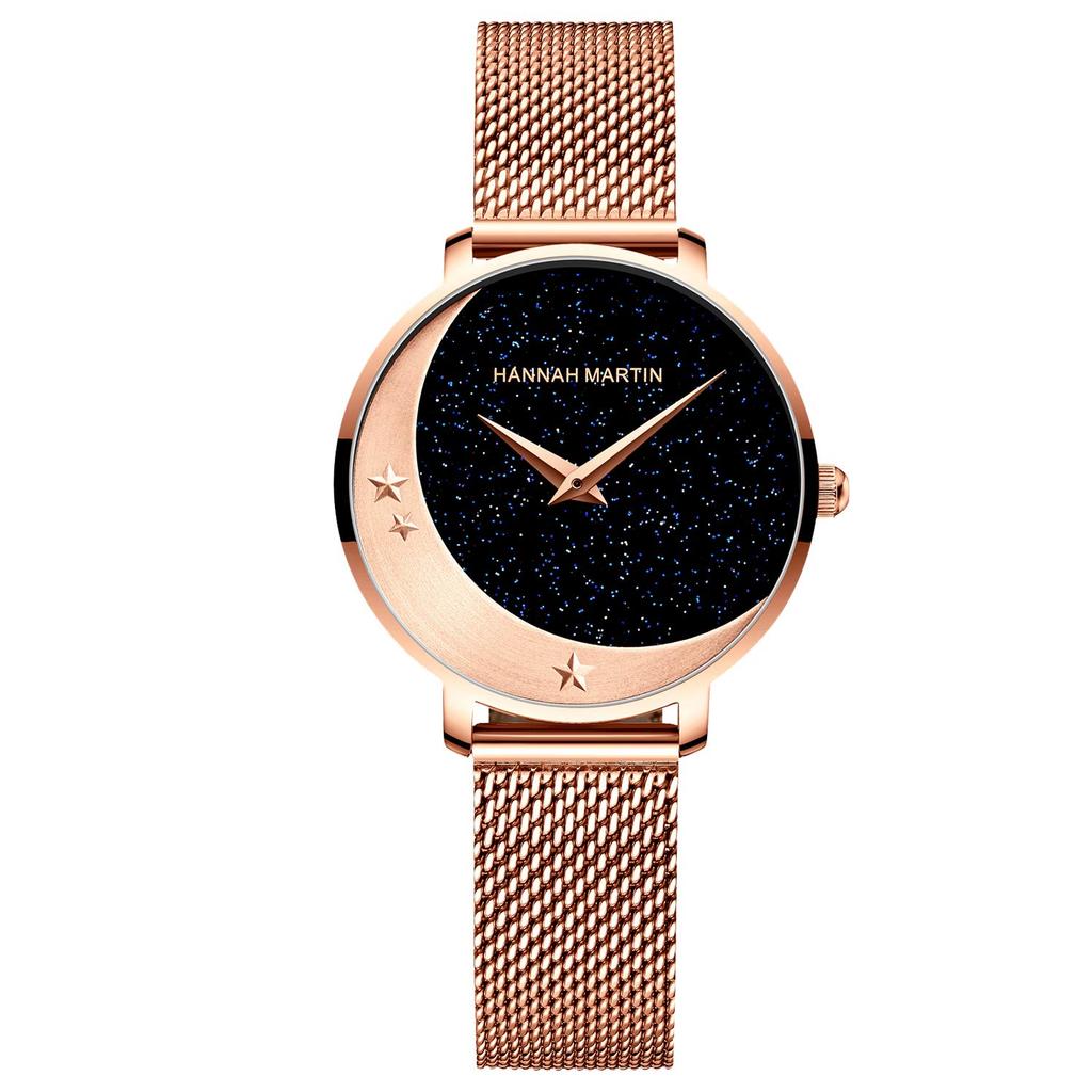 RORIOS Water Made In Starry Sky Sparkling Mesh Quartz Perfect for Commuting To Work or Rose Gold Women's Watch, Resistant, Japan, Dial, Band,
