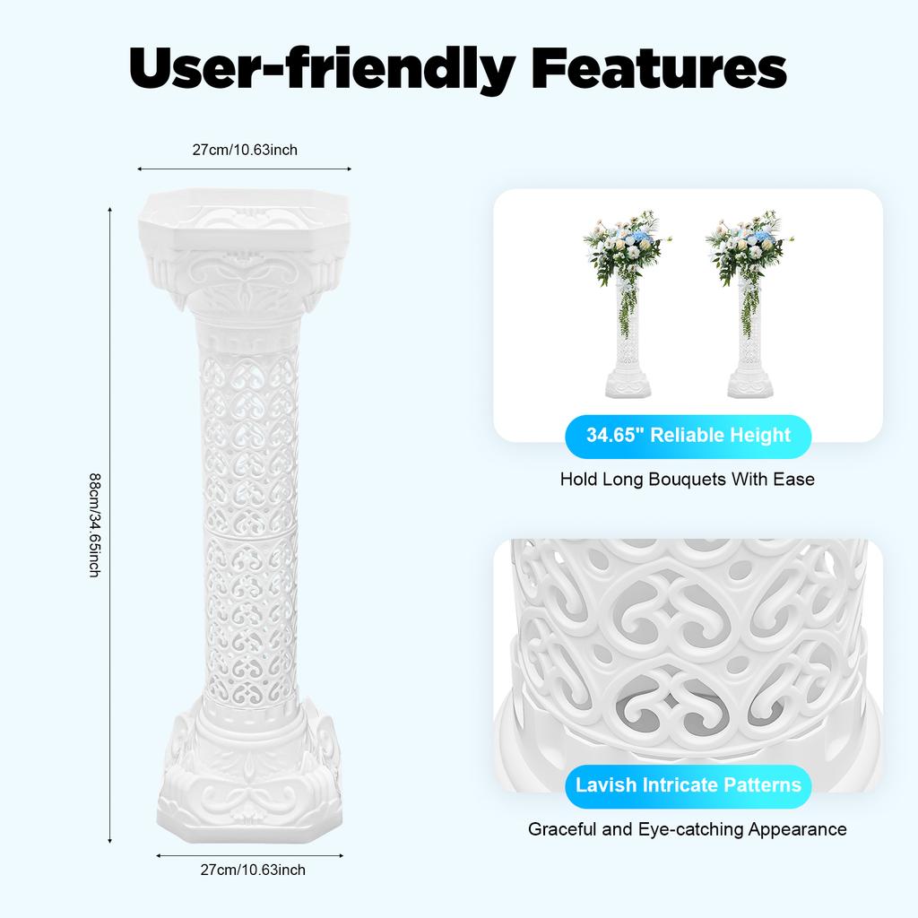 2 шт. Белые римские колонны Европейский стиль Свадебная арка Колонна для вечеринки Садовый декор Центральный элемент Узор в виде сердца