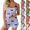 Printed Pyjama Sets For Women Soft Two Piece Loungewear Sets Sleeveless Tops Shorts Matching Pyjamas Nightwear