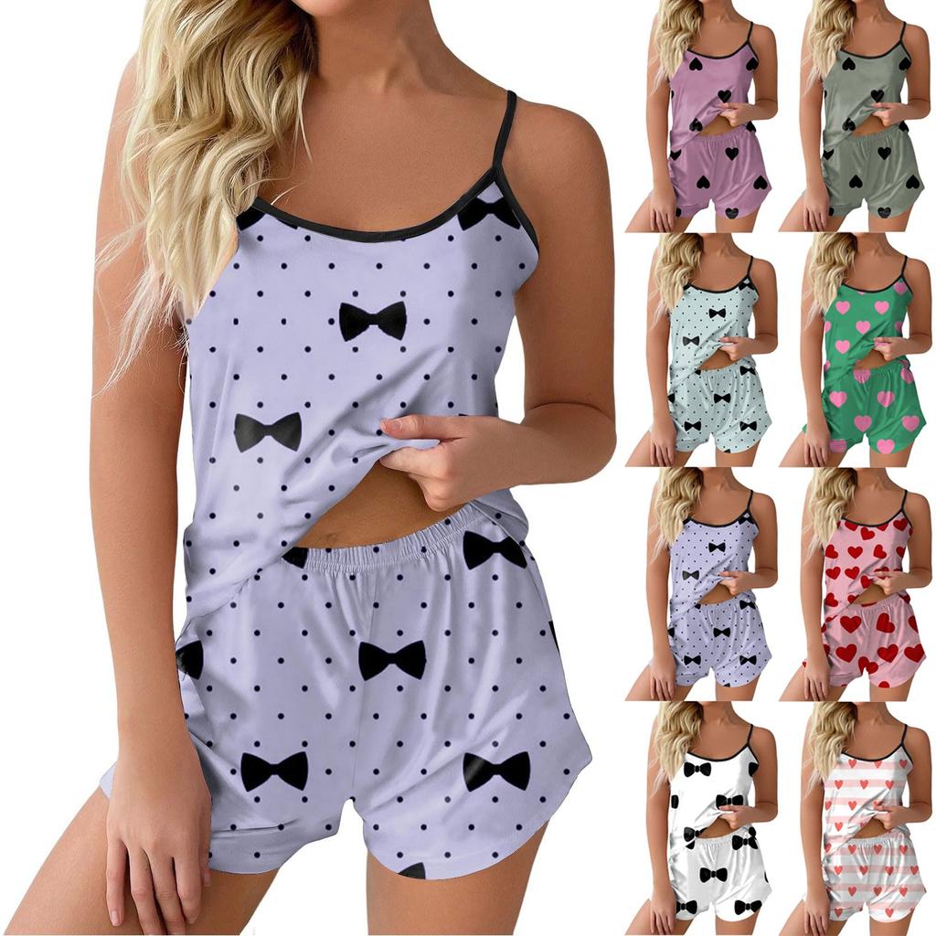 Printed Pyjama Sets For Women Soft Two Piece Loungewear Sets Sleeveless Tops Shorts Matching Pyjamas Nightwear