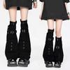 Cargo Denims Leg Sleeves with Buckled Strap for Women Harajuku Punk Leg Warmer Boot Cover Over Knee Flared Stockings  Black