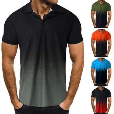 Мужская повседневная спортивная футболка с градиентом и отворотом, футболка с коротким рукавом, блузка