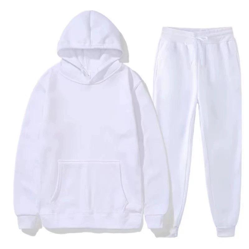 Men's Solid Color Pullover Hoodie Sports Set - Two-Piece Plus Velvet Warm Tracksuit