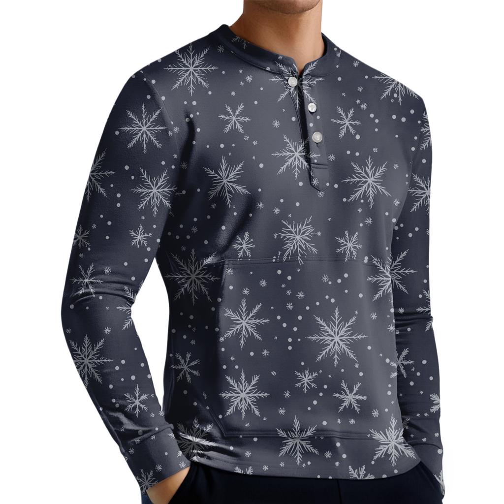 Men's Casual Button-Down Sweatshirt Fashion Printed Long Sleeve Shirt Pullover