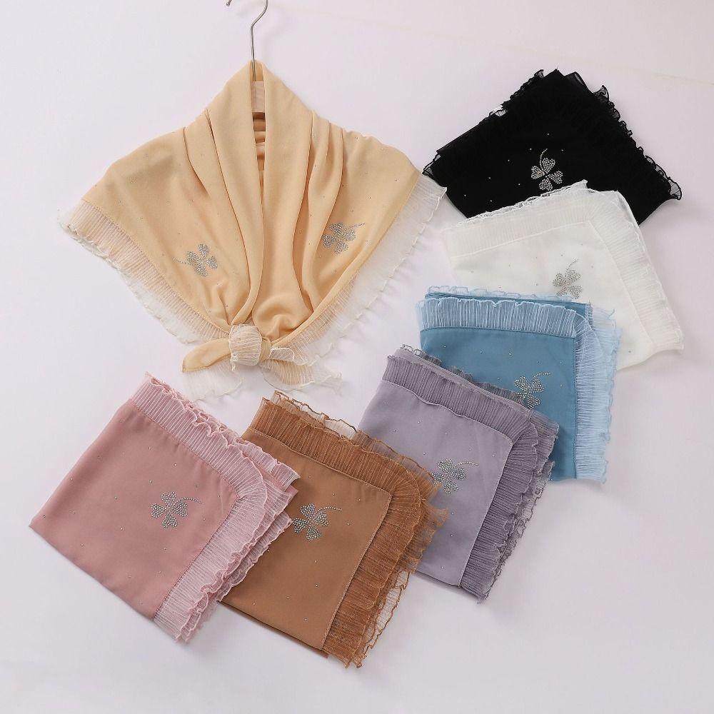 Lace Muslim Shawls Nail Pearl Hui Ethnic Scarf Comfortable Bow Muslim Hijab Daily