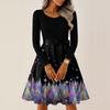 Women's Casual Fashion Round Neck Long Sleeve Christmas Printed Party Vintage Long Dresses
