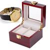 Wooden 2 Grid Watch Display Box Transparent Window Watch Storage Box (Red)